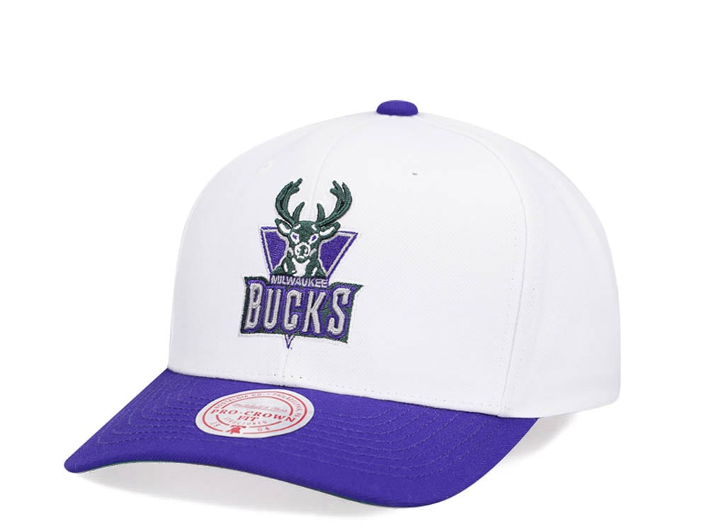 Mitchell & Ness Milwaukee Bucks Team Two Tone 2.0 Pro White Snapback Hat