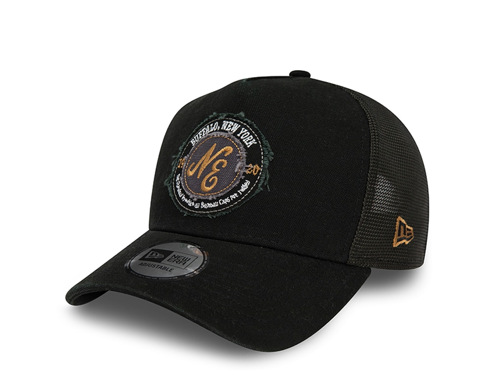 New Era Washed Patch Black A Frame Trucker Snapback Cap