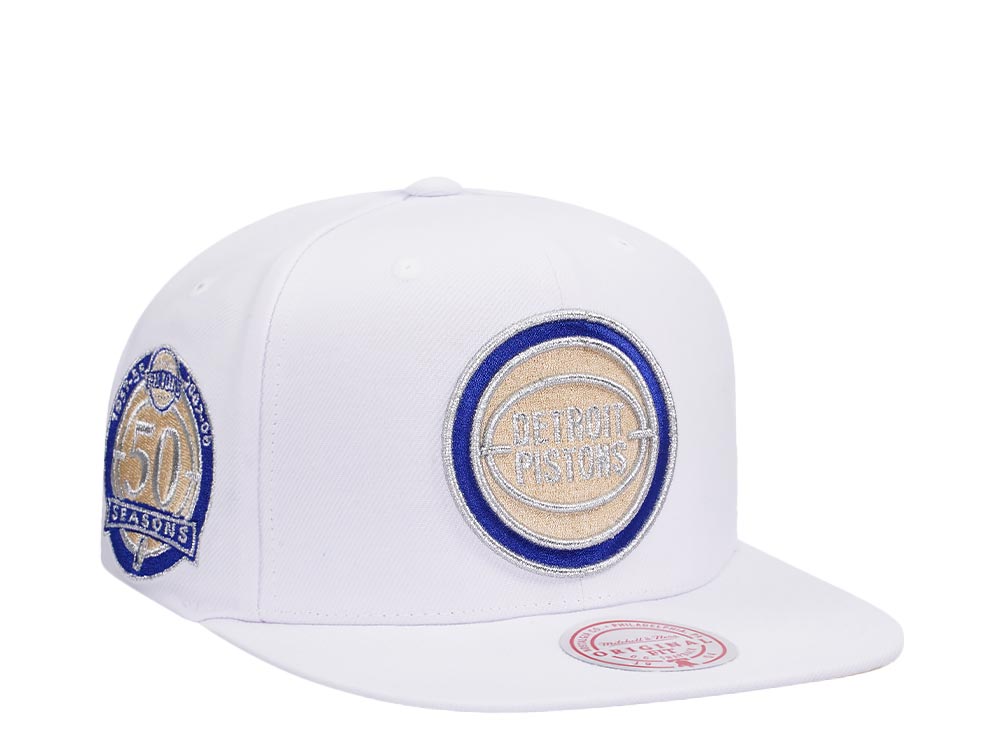 Mitchell & Ness Detroit Pistons 50th Anniversary Winter White Hardwood Classic Snapback Hat