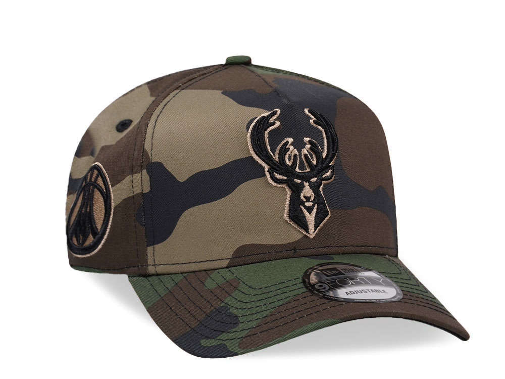 New Era Milwaukee Bucks Camo Gold Edition 9Forty A Frame Snapback Hat