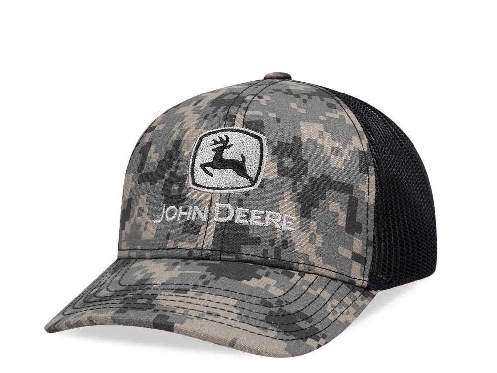 John Deere Digi Twill Mesh Logo Camouflage Black Trucker Snapback Hat