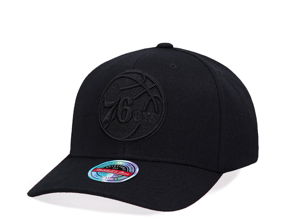 Mitchell & Ness Philadelphia 76ers Black On Black Logo Classic Red Snapback Hat