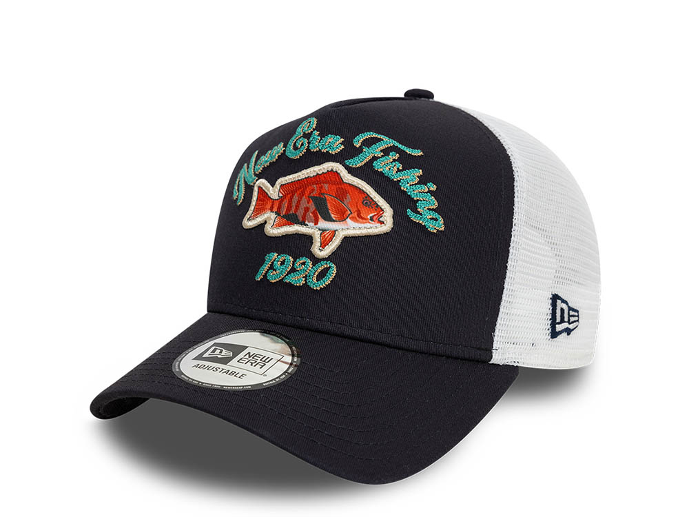 New Era Fishing Navy Trucker A Frame Snapback Cap