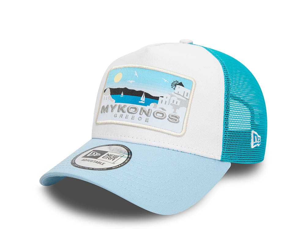 New Era Icy Summer Greece A Frame Trucker Snapback Cap