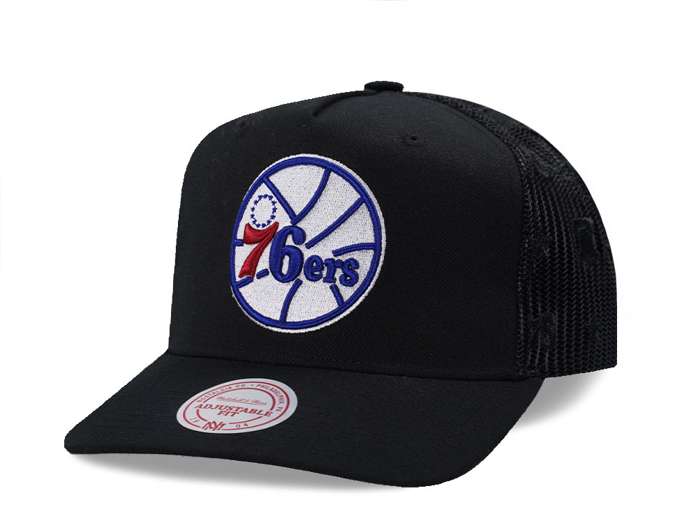 Mitchell & Ness Philadelphia 76ers Black Monogram Trucker Edition Snapback Cap