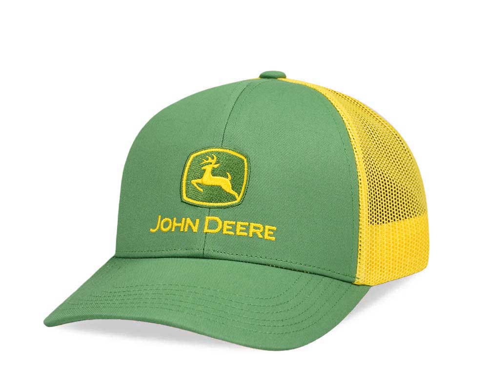 John Deere Logo Mesh Yellow Green Trucker Snapback Hat