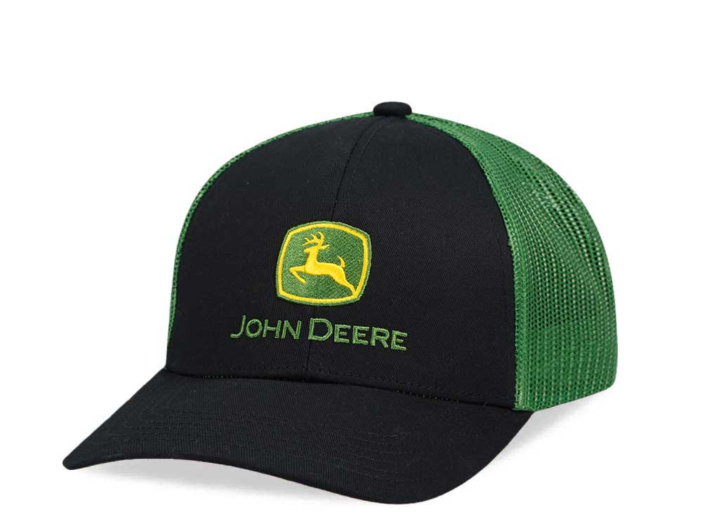 John Deere Logo Mesh Black Trucker Snapback Hat