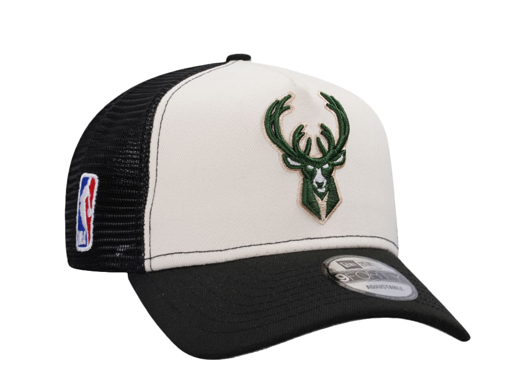 New Era Milwaukee Bucks Chrome Black Edition Trucker 9Forty A Frame Snapback Hat