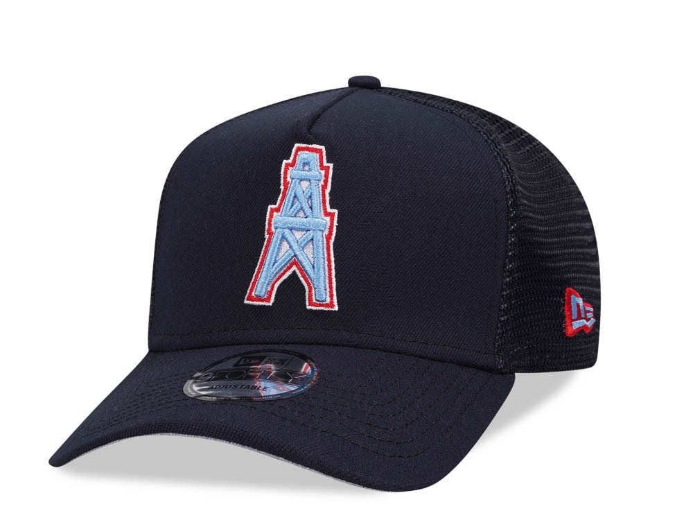 New Era Houston Oilers Navy 9Forty A Frame Trucker Snapback Hat