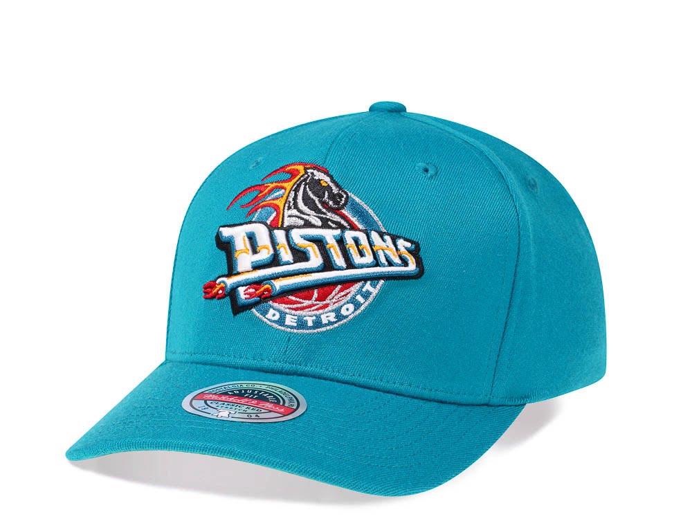 Mitchell & Ness Detroit Pistons Team Ground Red Line Solid Flex Teal Snapback Hat