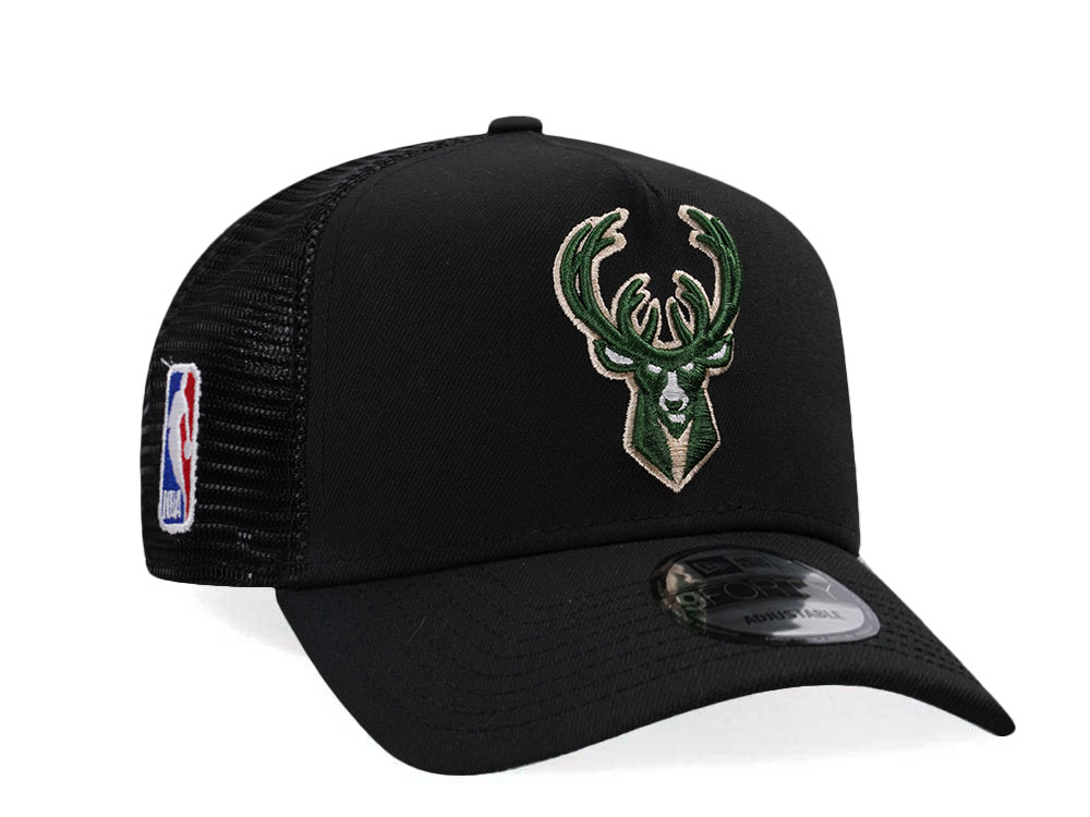 New Era Milwaukee Bucks Black Classic Edition Trucker 9Forty A Frame Snapback Hat