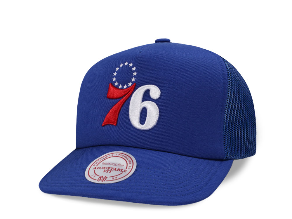 Mitchell & Ness Philadelphia 76ers Dark Blue Trucker Adjustable Fit Snapback Hat